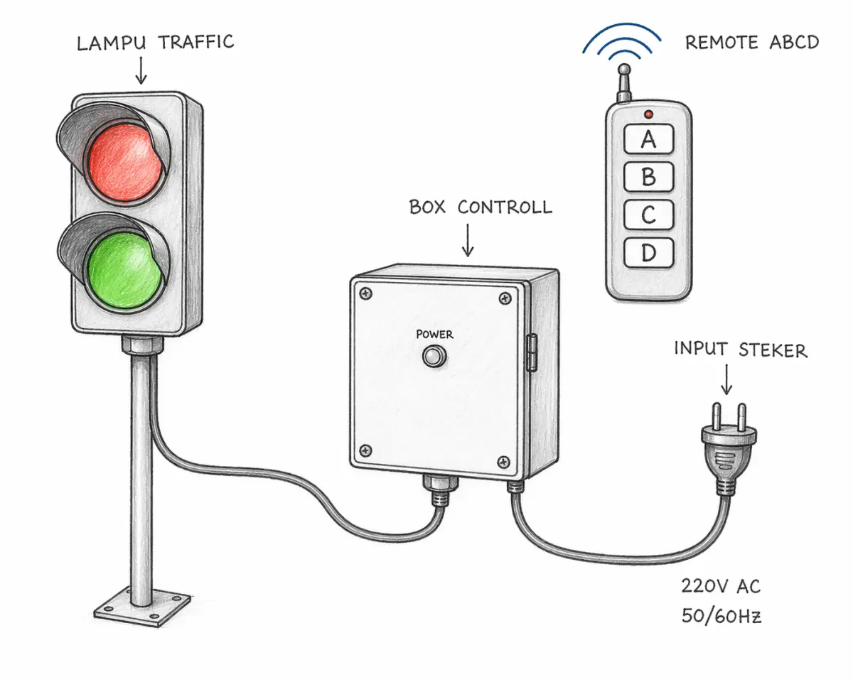 Lampu Traffic Light Led 2 aspek 20 cm / 30 cm Wireless + Remot