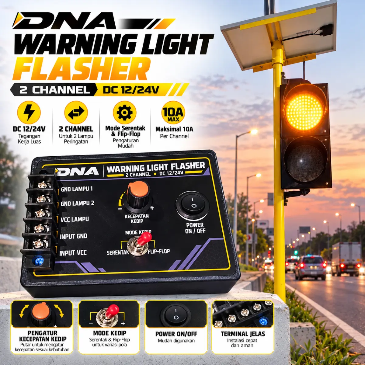 Modul Flasher Lampu Warning Light FLIP-FLOP 12V / 24V 2 Channel